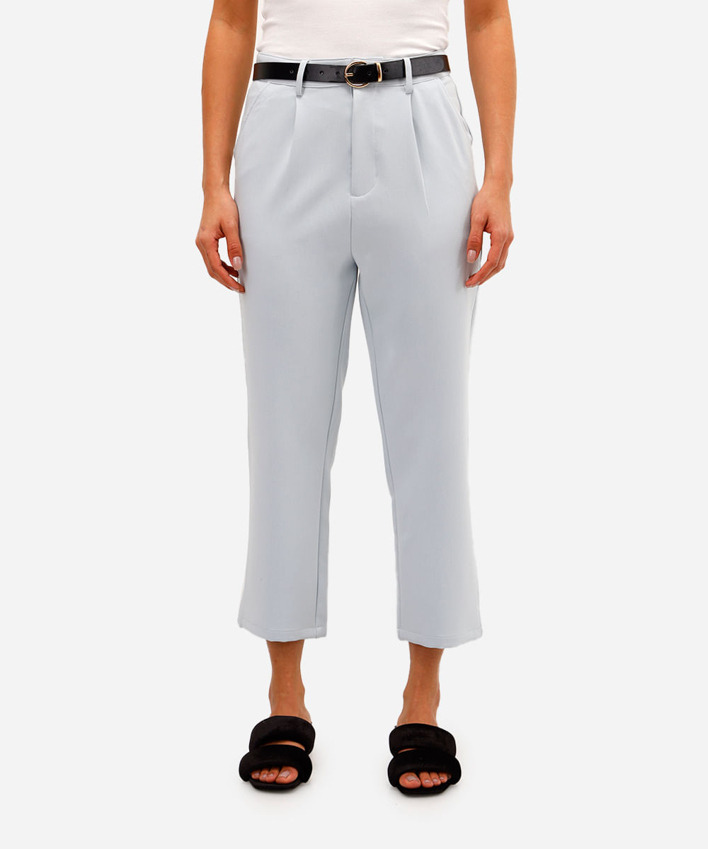 calça de alfaiataria feminina com cinto azul