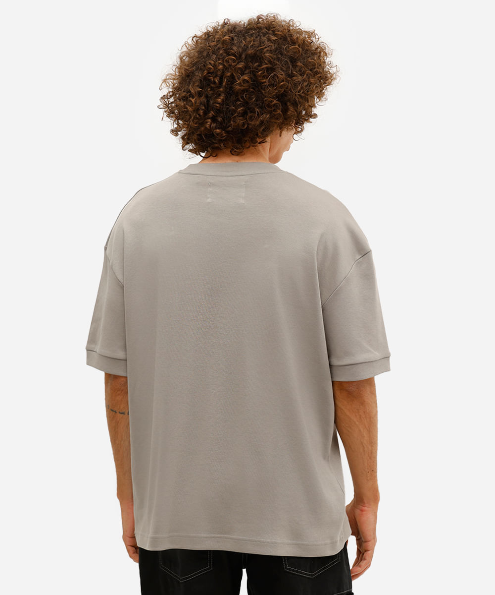 camiseta oversized masculina de algodão manga curta cinza