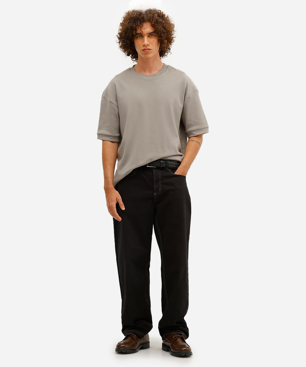 camiseta oversized masculina de algodão manga curta cinza