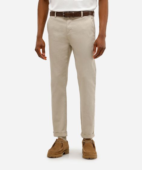 calça slim masculina de sarja bege