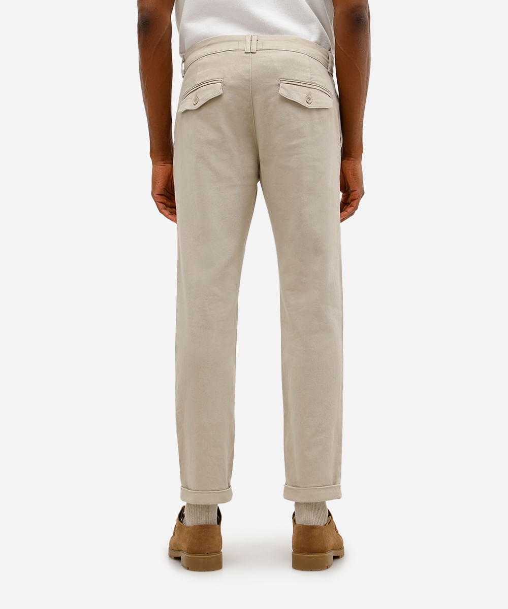 calça slim masculina de sarja bege