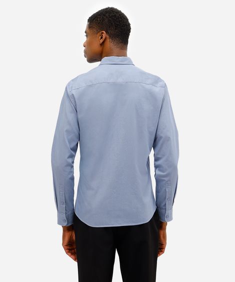 camisa slim fit masculina de algodão azul