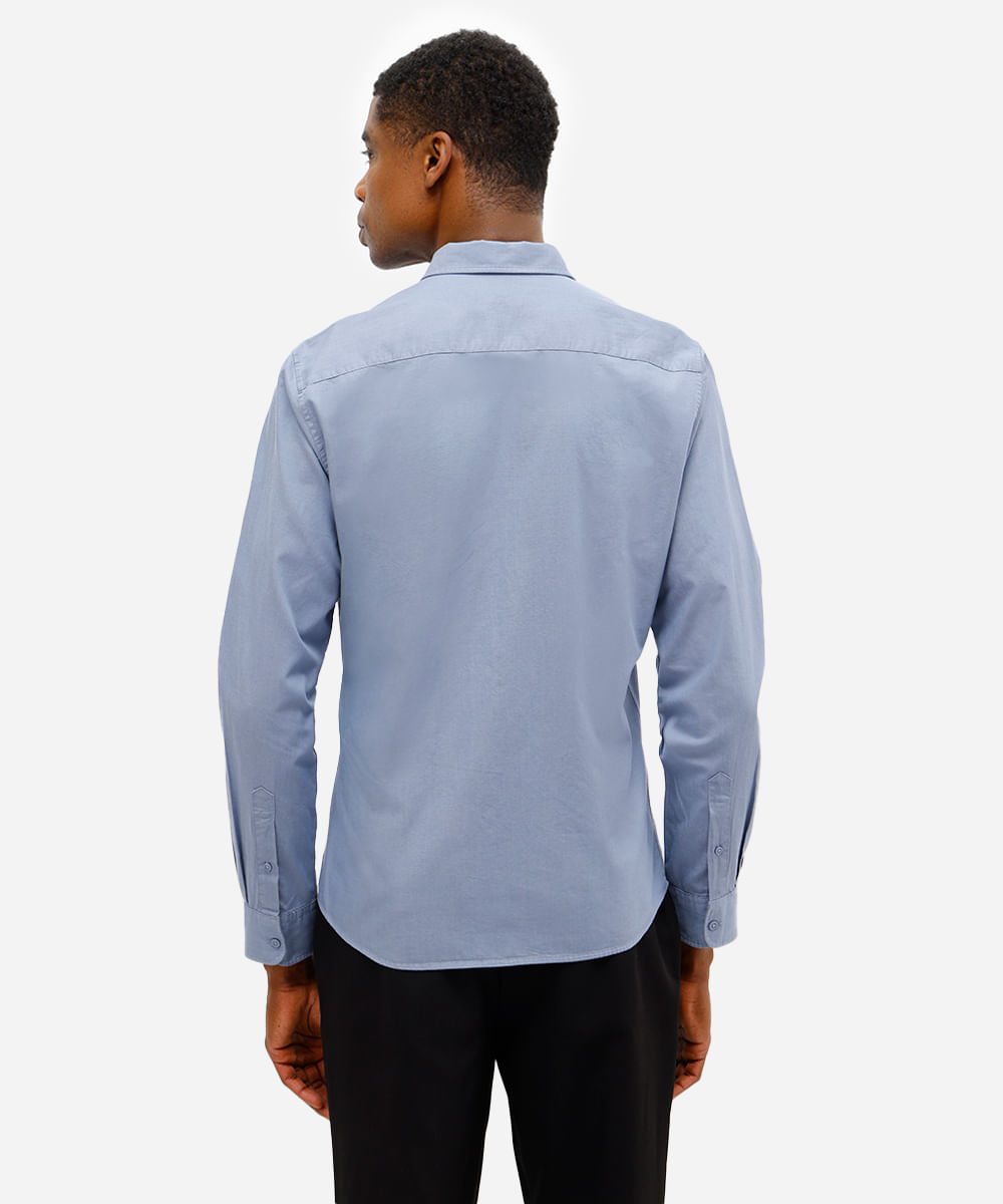 camisa slim fit masculina de algodão azul