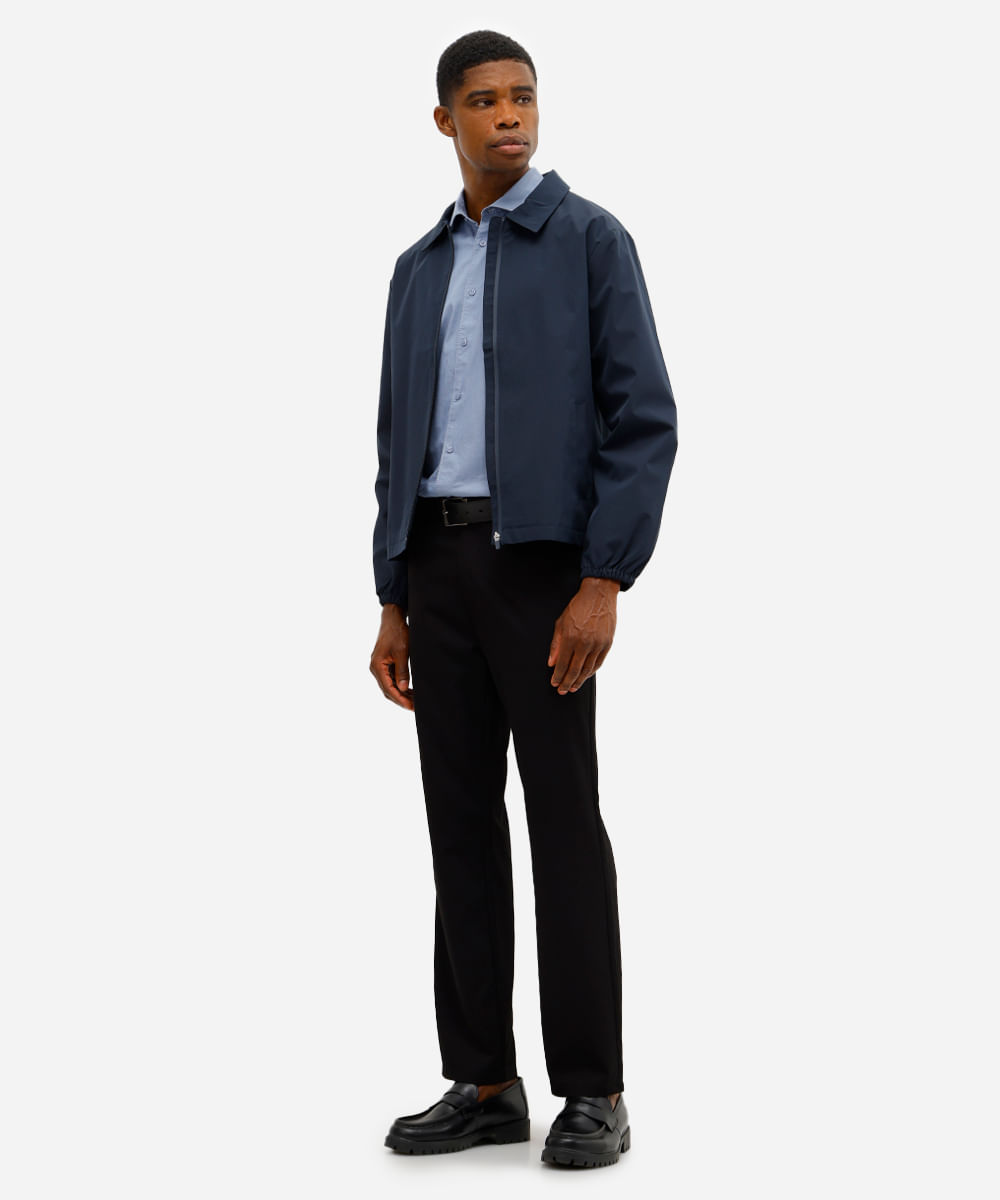 camisa slim fit masculina de algodão azul