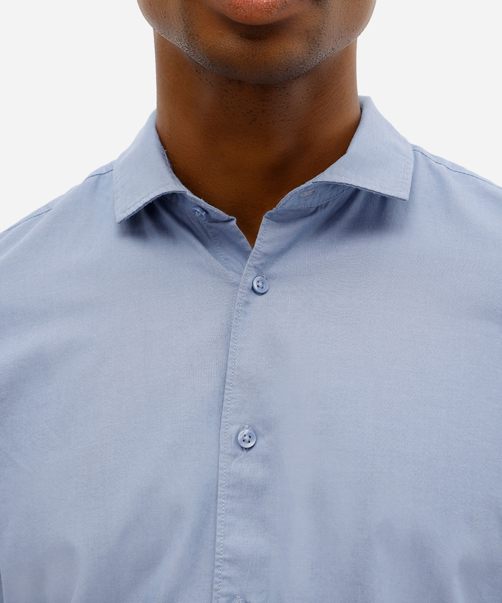 camisa slim fit masculina de algodão azul