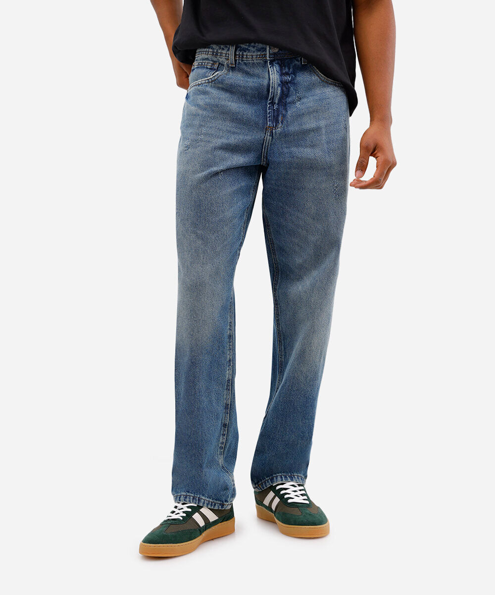 calça skater masculina jeans dirty azul