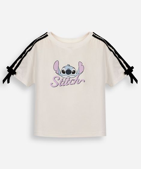 camiseta infantil com laço stitch off white