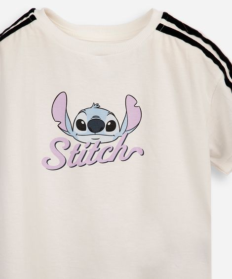 camiseta infantil com laço stitch off white