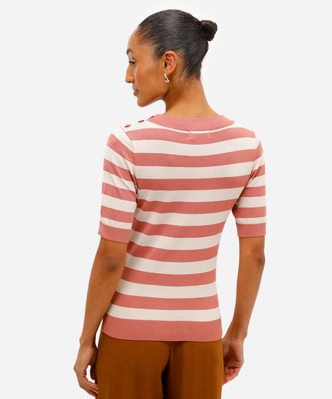 blusa feminina de tricot listrada rosa