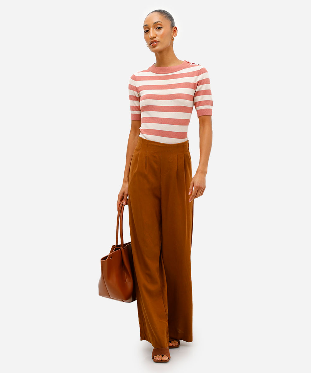 blusa feminina de tricot listrada rosa