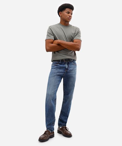 calça reta masculina jeans azul