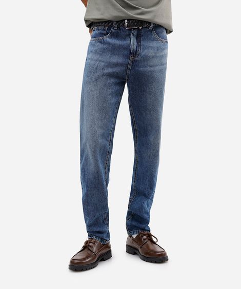 calça reta masculina jeans azul