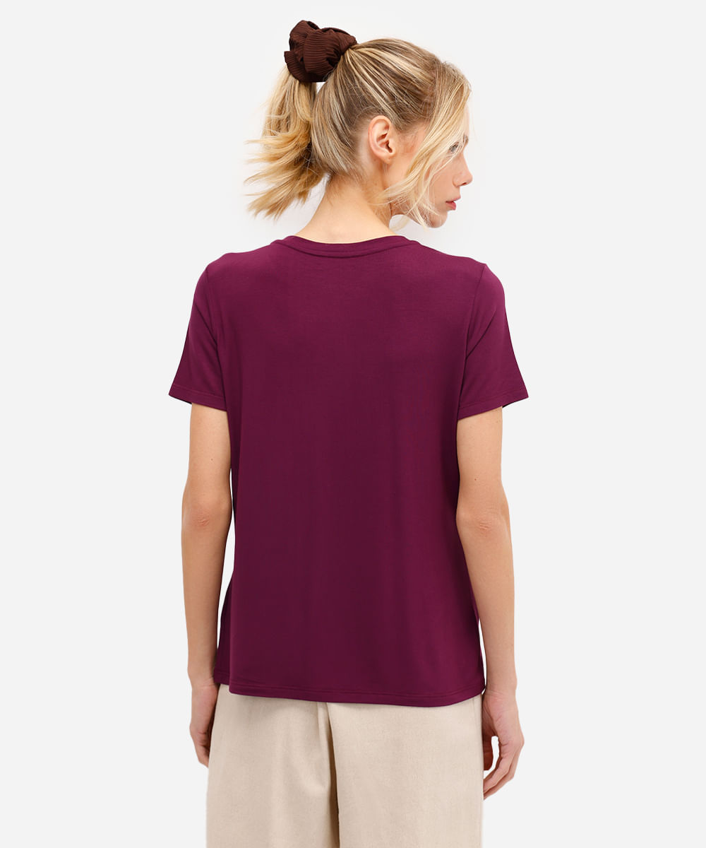 camiseta feminina básica de viscose manga curta roxa