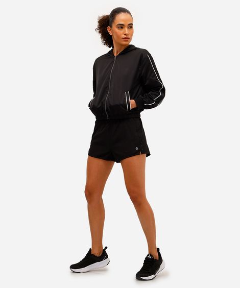short running feminino esportivo com refletivos preto