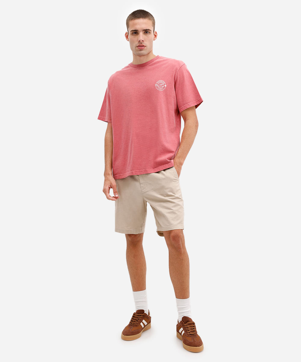 camiseta masculina de algodão estonada e estampada vermelha
