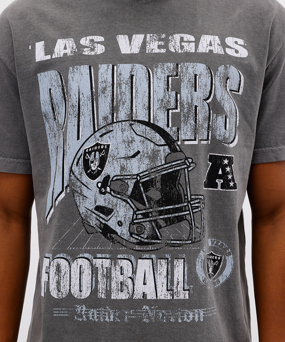 camiseta masculina de algodão raiders nfl estonada cinza