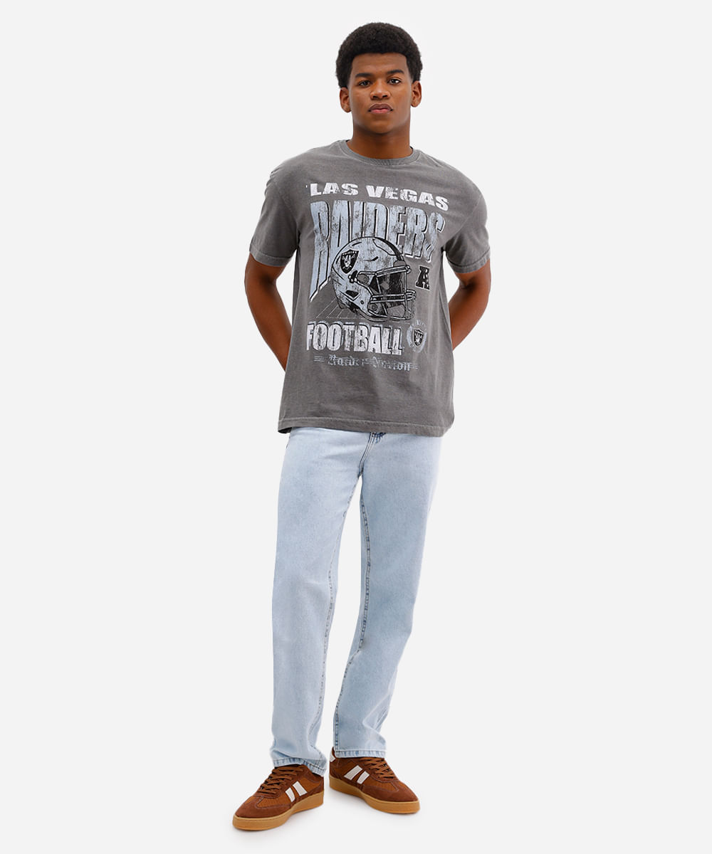 camiseta masculina de algodão raiders nfl estonada cinza