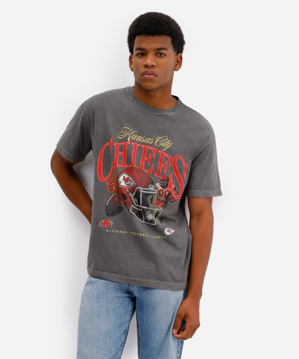 camiseta masculina de algodão chiefs nfl estonada cinza
