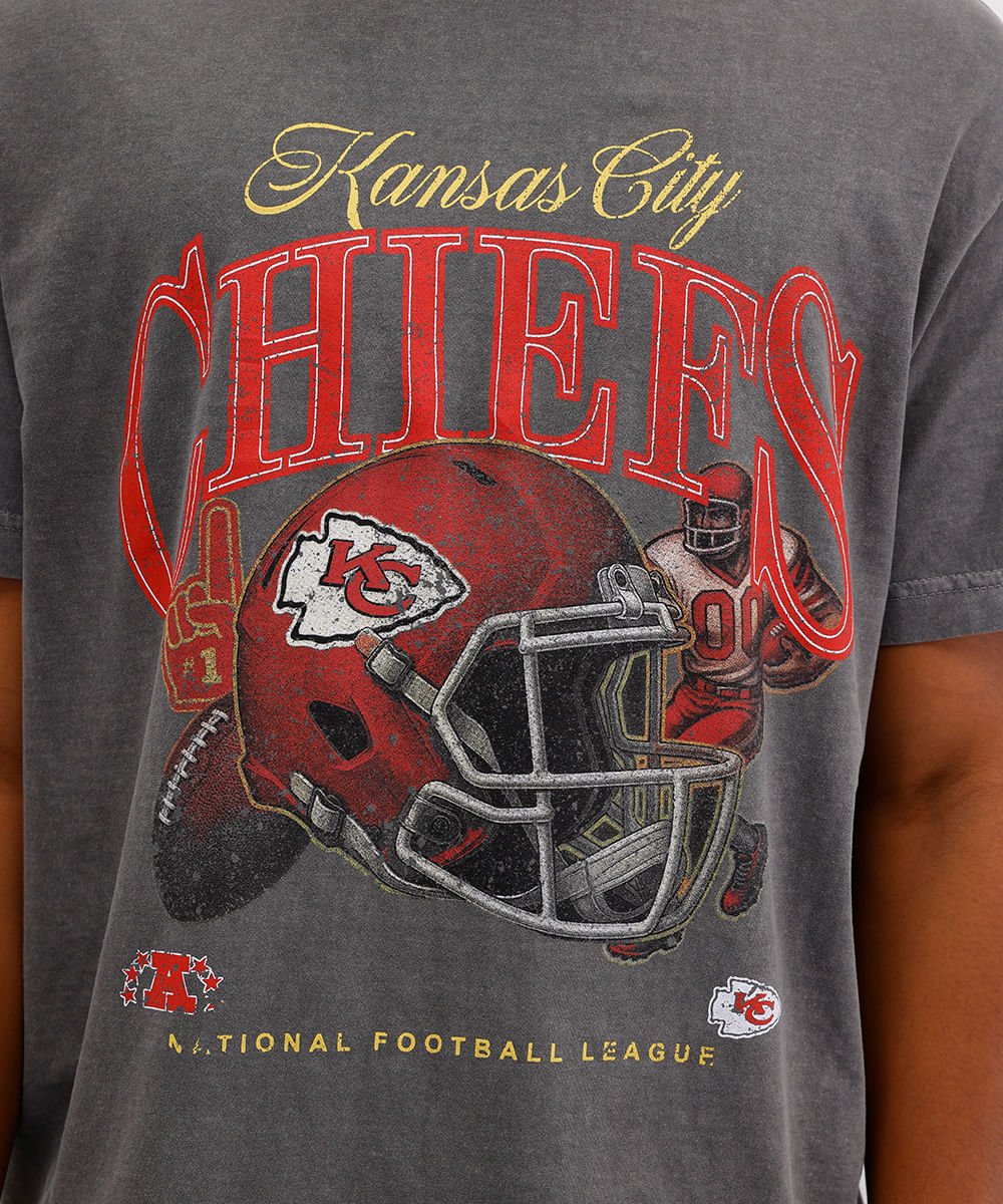 camiseta masculina de algodão chiefs nfl estonada cinza