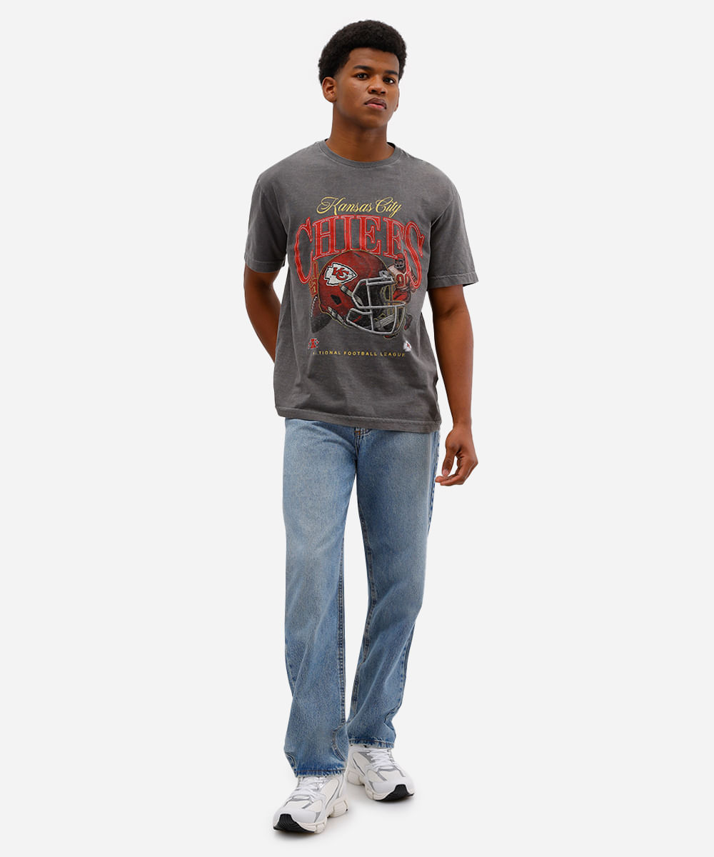 camiseta masculina de algodão chiefs nfl estonada cinza