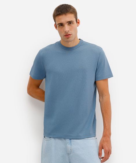 camiseta comfort masculina de algodão peruano e liocel azul