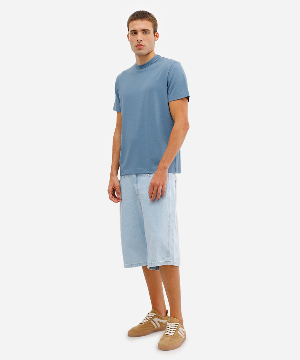 camiseta comfort masculina de algodão peruano e liocel azul