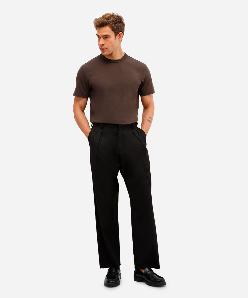 camiseta comfort masculina de algodão peruano e liocel marrom