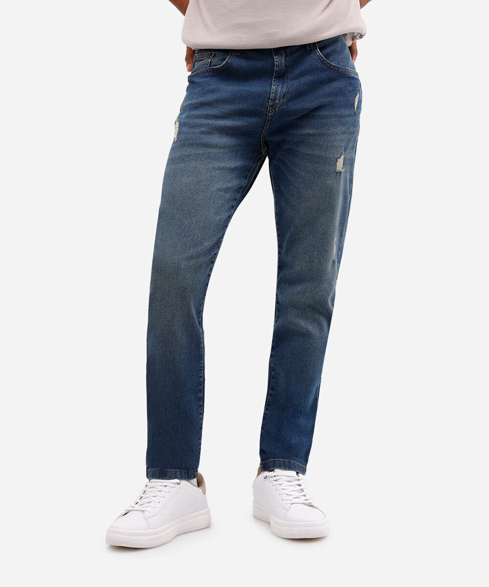 calça slim jeans masculina destroyed azul