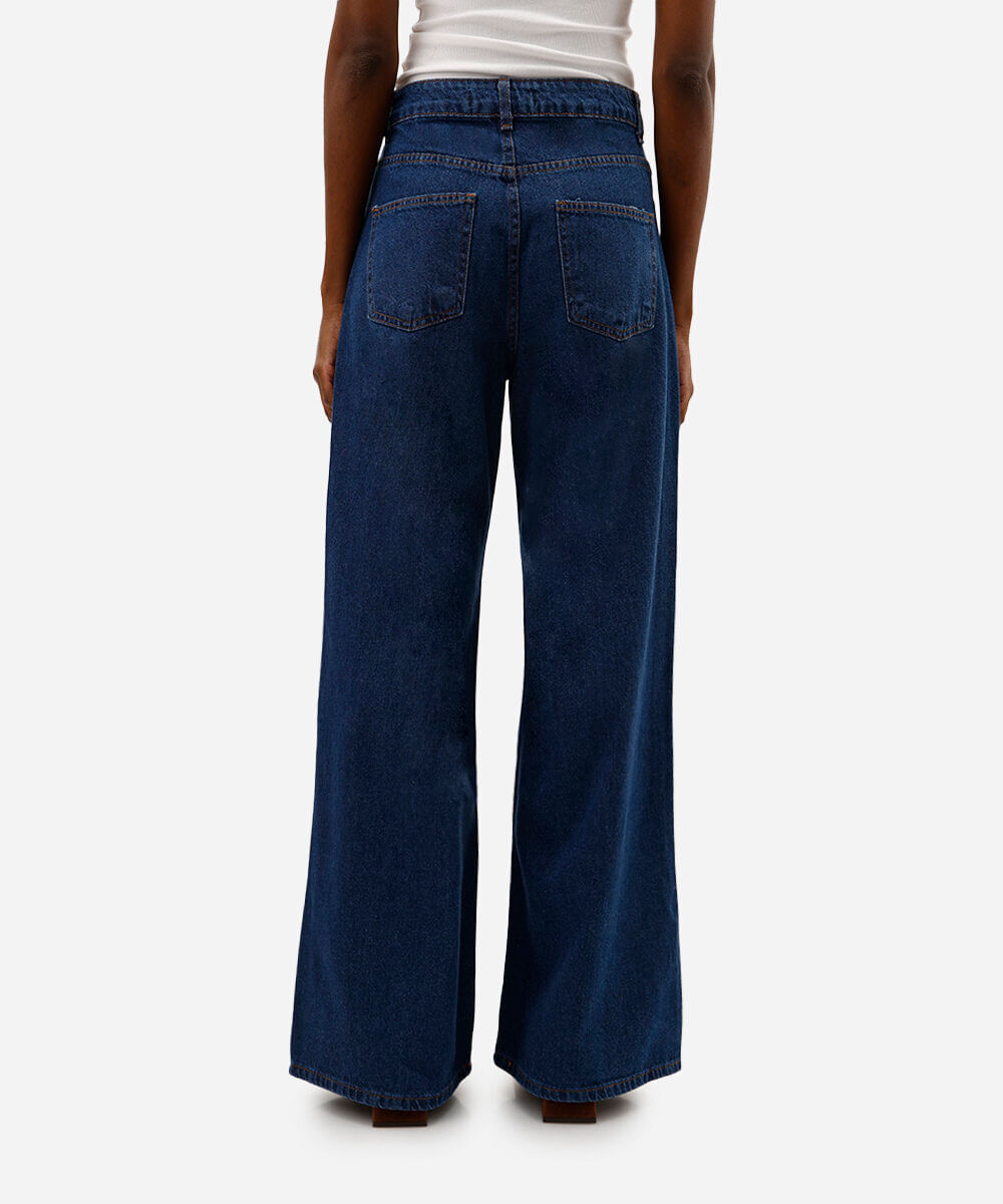 calça wide leg feminina jeans cintura alta azul