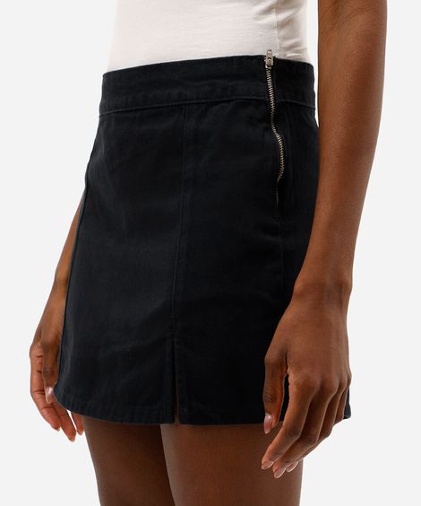 short saia de sarja cintura alta com fenda preto