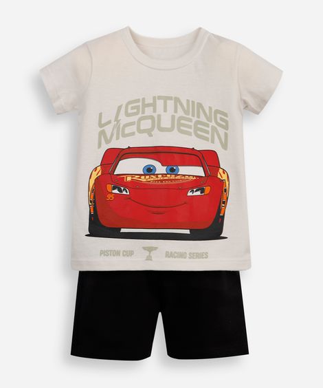 conjunto infantil curto carros bege