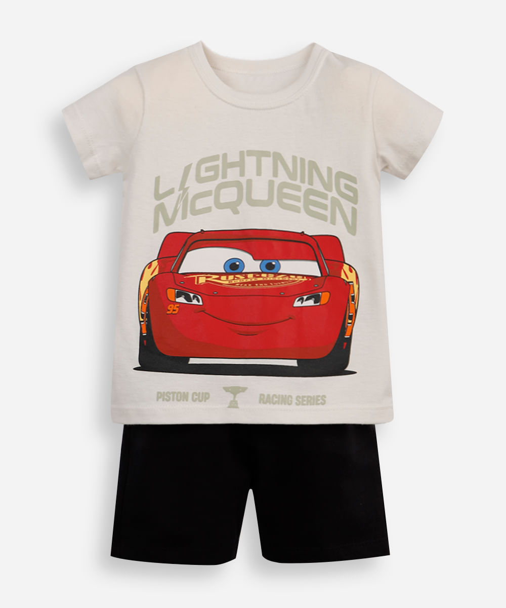 conjunto infantil curto carros bege