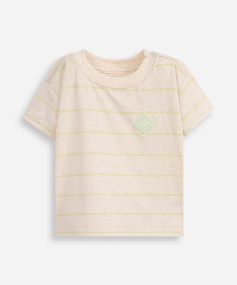 camiseta infantil manga curta listrada bege