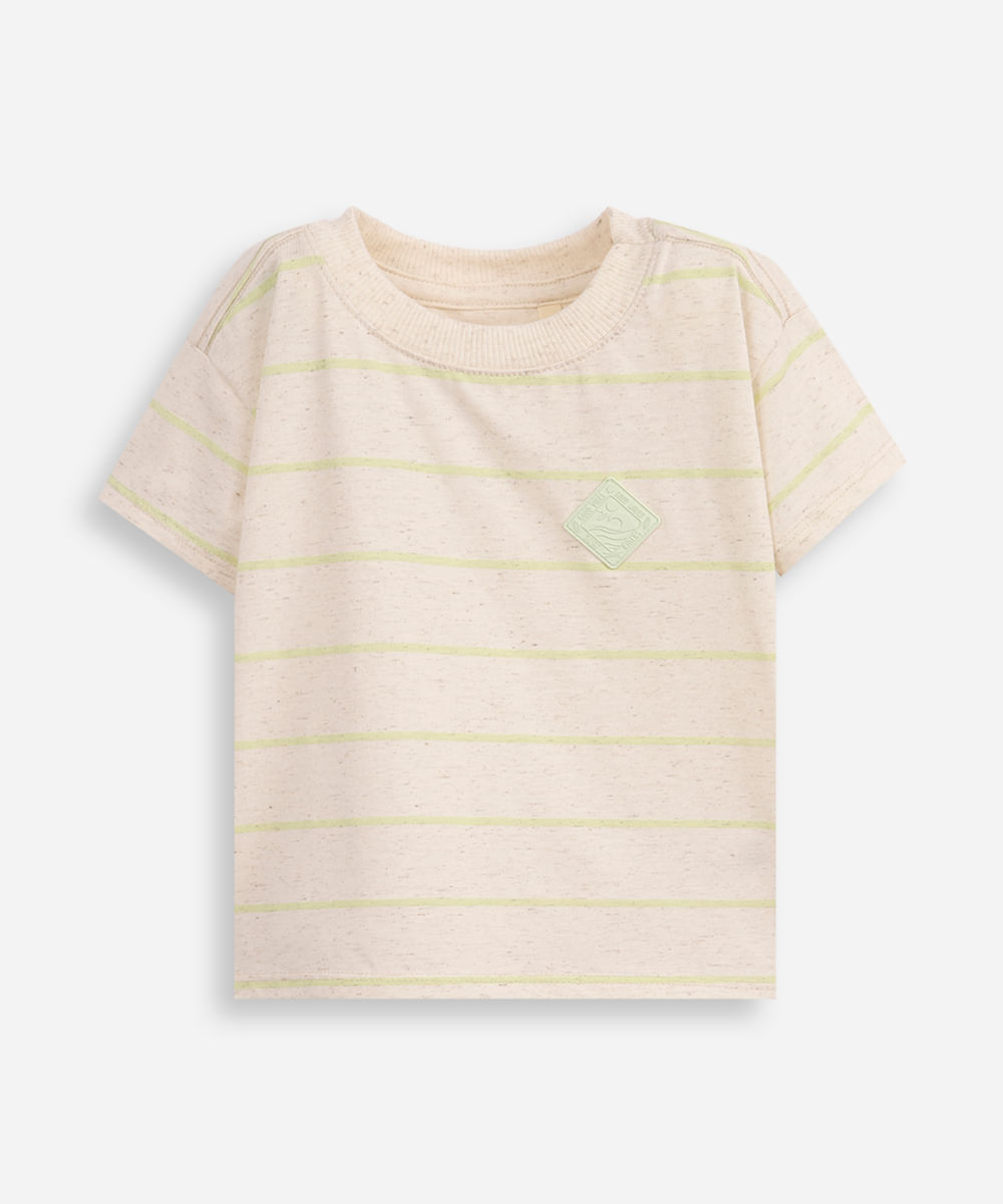 camiseta infantil manga curta listrada bege