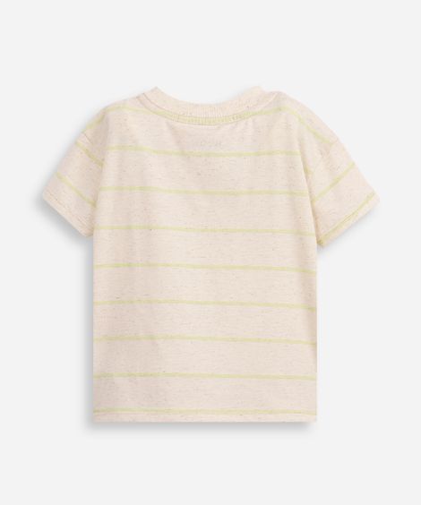 camiseta infantil manga curta listrada bege