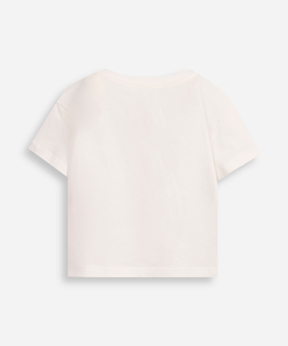 Camiseta infantil manga curta minnie paetê off white