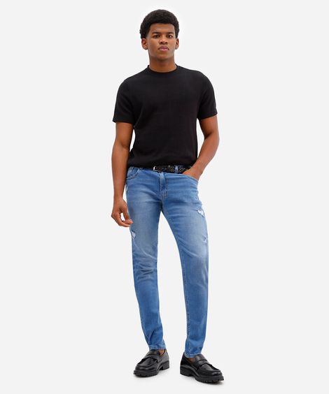 calça skinny jeans masculina destroyed azul