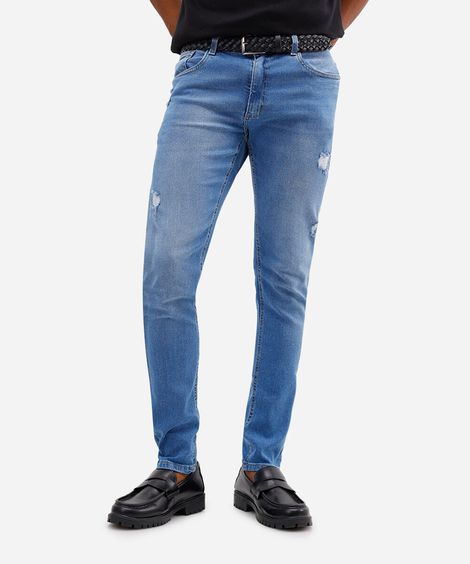 calça skinny jeans masculina destroyed azul