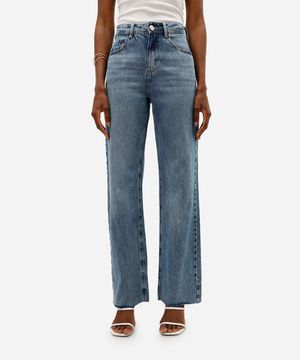 calça jeans wide leg slim cintura alta azul