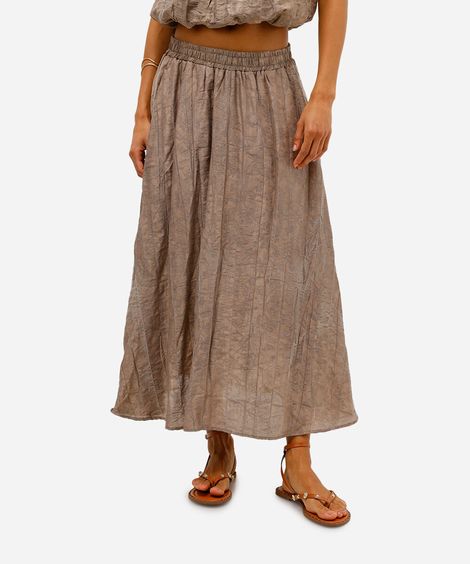 saia plissada feminina em jacquard floral bege