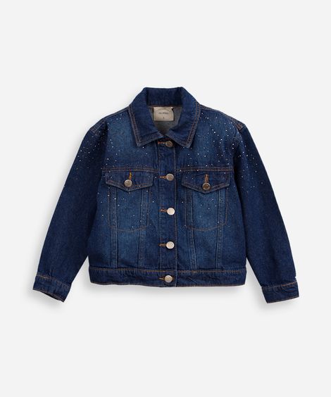 jaqueta infantil jeans trucker com brilho azul