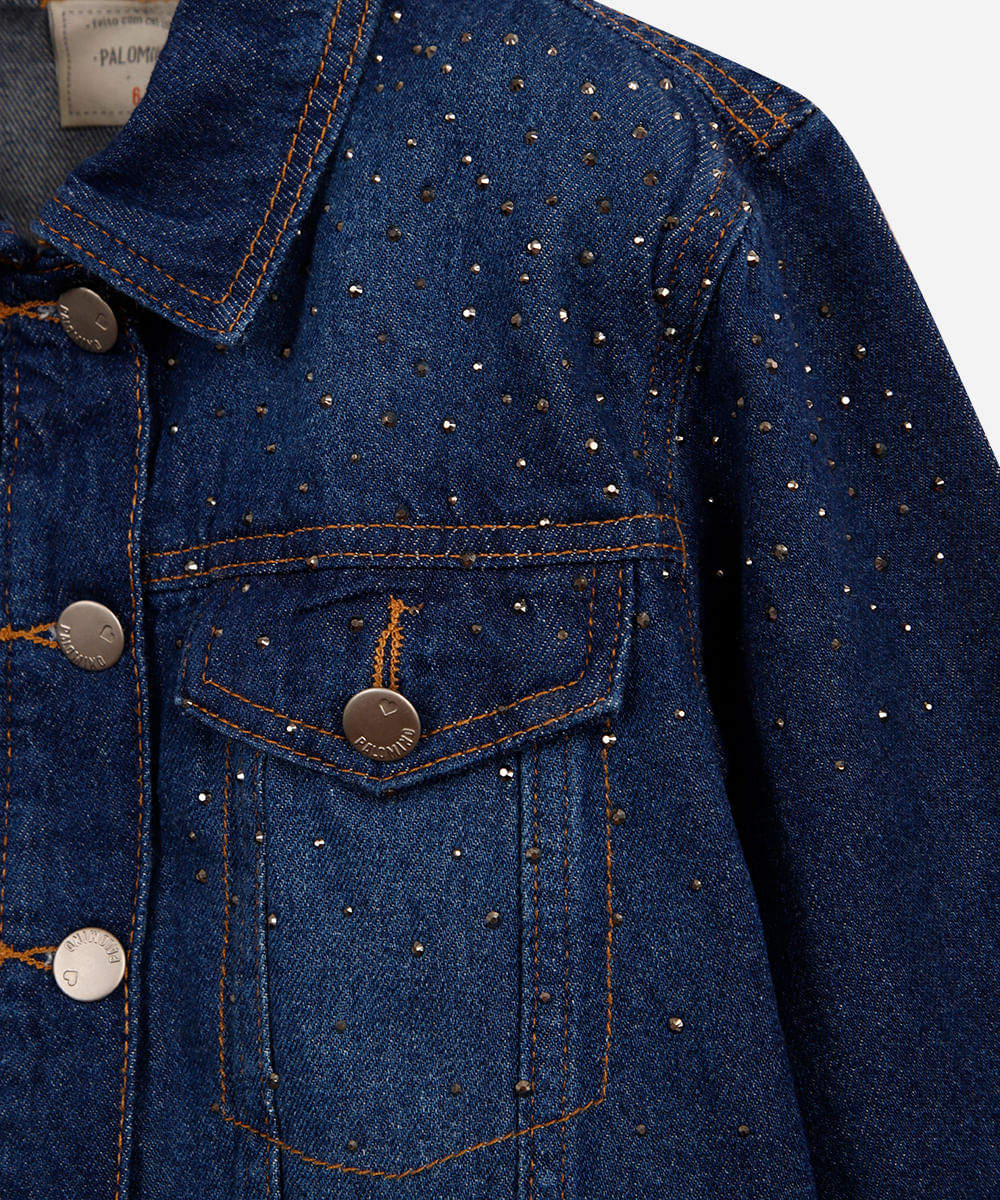 jaqueta infantil jeans trucker com brilho azul