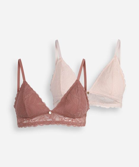 kit 2 sutiãs triângulo com renda floral colorido