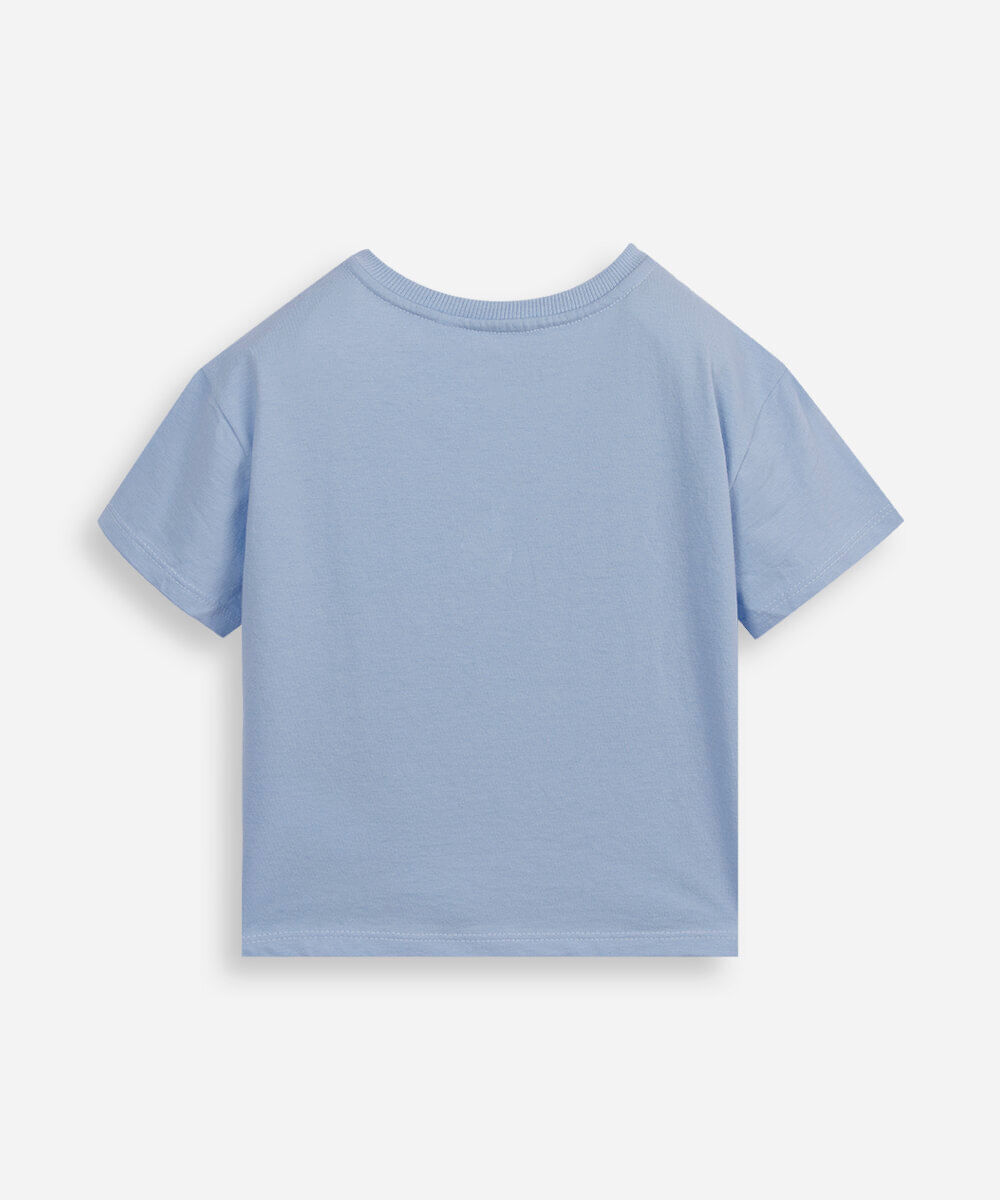 camiseta de algodão infantil manga curta estampa com glitter azul