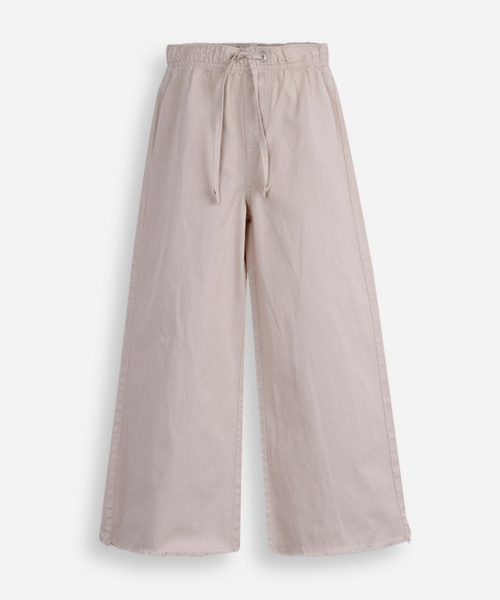 calça infantil wide leg cós elástico bege
