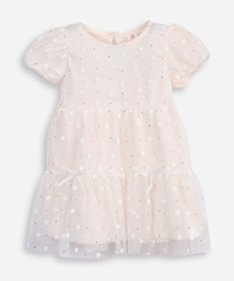 vestido infantil de tule lacinho  off white