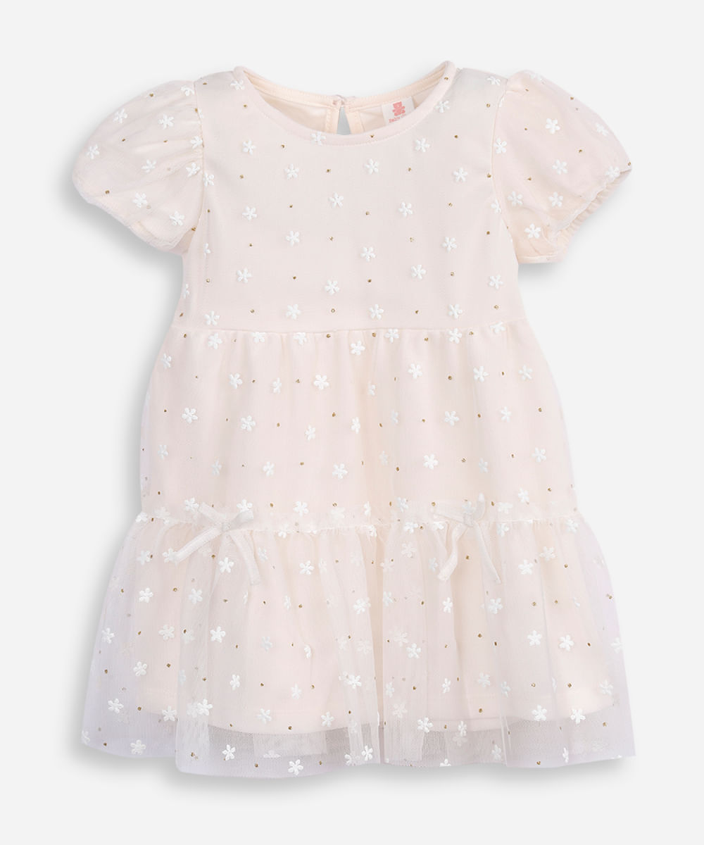vestido infantil de tule lacinho  off white