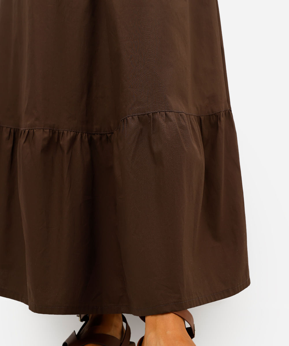 vestido longo feminino de algodão alça fina com recortes marrom