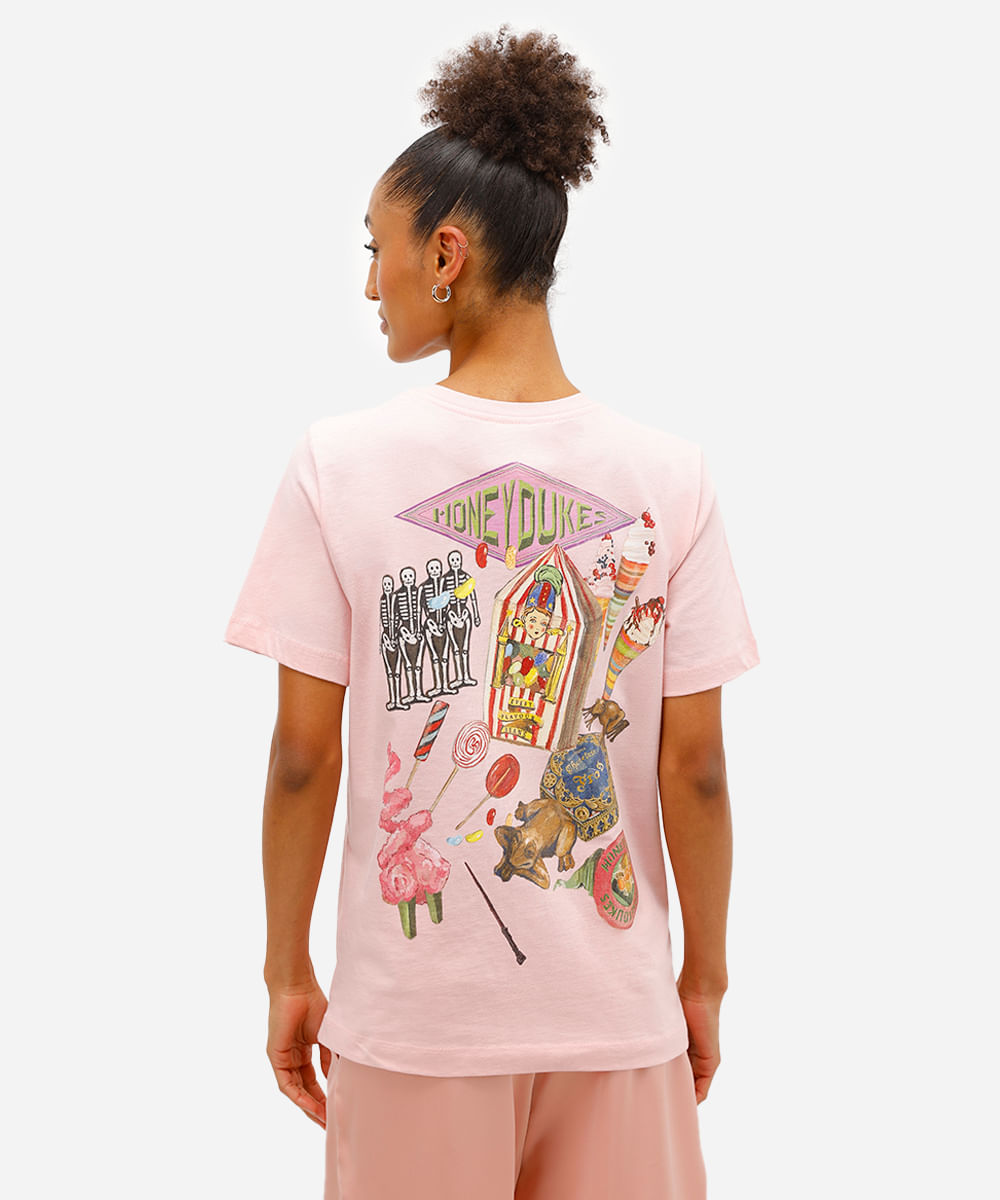 camiseta feminina de algodão harry potter rosa