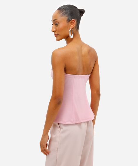 blusa peplum feminina sem alça texturizada rosa